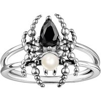 THOMAS SABO Fingerring Spider Romance, Spinnen-Optik, TR2480-167-7-52-60, mit Zirkonia (synth) - mit Süßwasserzuchtperle schwarz|silberfarben