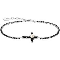 THOMAS SABO Armband Kreuz Cross Romance, A2173-167-11-L19V, A2173-167-14-L19V, mit Zirkonia (synth) - mit Süßwasserzuchtperle schwarz|silberfarben