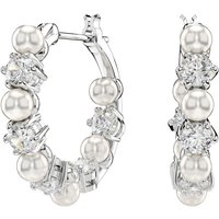 Swarovski Paar Creolen Schmuck Geschenk Matrix Drop-Ohrhänger, 5709256, mit Swarovski® Zirkonia (synth) - mit Swarovski® Perle weiß