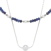 LEONARDO Kette mit Anhänger Halskette Anjana, 024311, mit Sodalith - mit Glasperle, Perle (imitiert) blau|grau