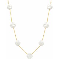 Halskette 925 Silber Choker vergoldet flache Süßwasserzucht Perlen 4118517465097...