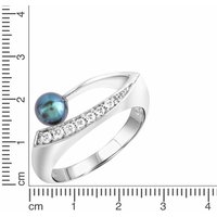 Zeeme Pearls Silber 925 rhodiniert mit schwarzer Perle & Zirkonia weiß Ring 4167...