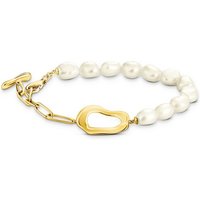 THOMAS SABO Perlenarmband Natural Beauty Perlenarmband, Bold Elegance, A2190-430-14-L19v, mit Süßwasserzuchtperle gelb|goldfarben|weiß