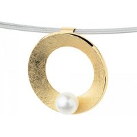 Ernstes Design Kettenanhänger Anhänger Edelstahl mit Süßwasser-Perle goldfarben