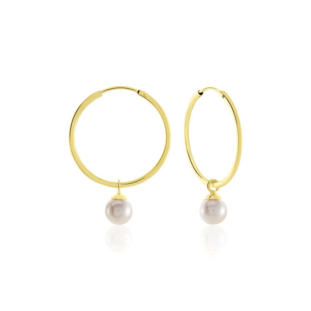 🦚 MANDY Damen Creolen Gold 585 (14 Karat) Zuchtperle Weiß, Creolen mit Stein