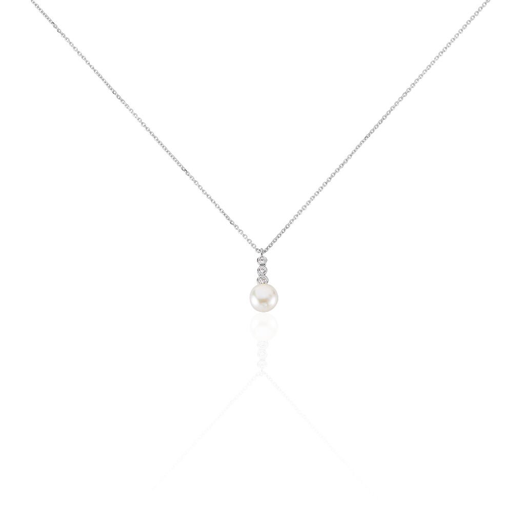 🦚 LEONIE 2 Damen Collier Weißgold 375 (9 Karat) Zuchtperle Perlmutt Ball, Collier mit Stein