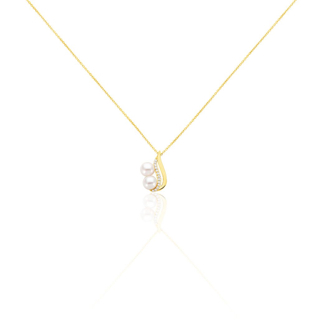 🦚 LOEVA Damen Collier Gold 375 (9 Karat) Zuchtperle Perlmutt Welle, Collier mit Stein