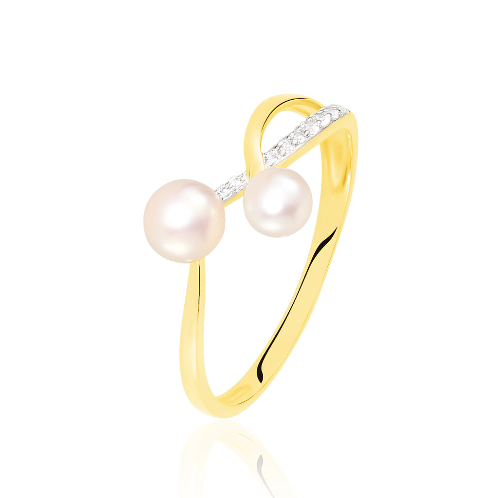 🦚 CORI Damen Ring Gold 375 (9 Karat) Zuchtperle Perlmutt Welle, Ring mit Stein