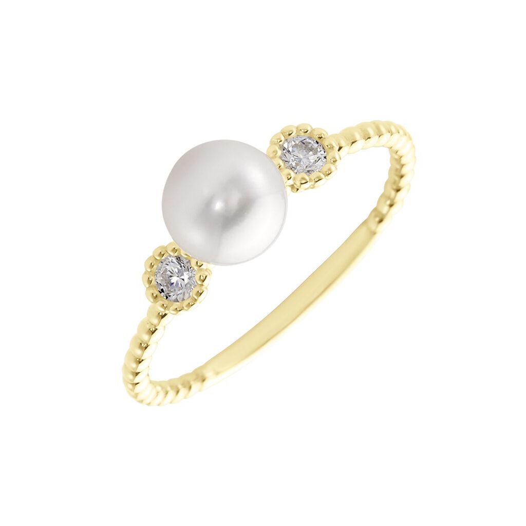 🦚 HARMONY Damen Ring Gold 375 (9 Karat) Zuchtperle Weiß, Ring mit Stein