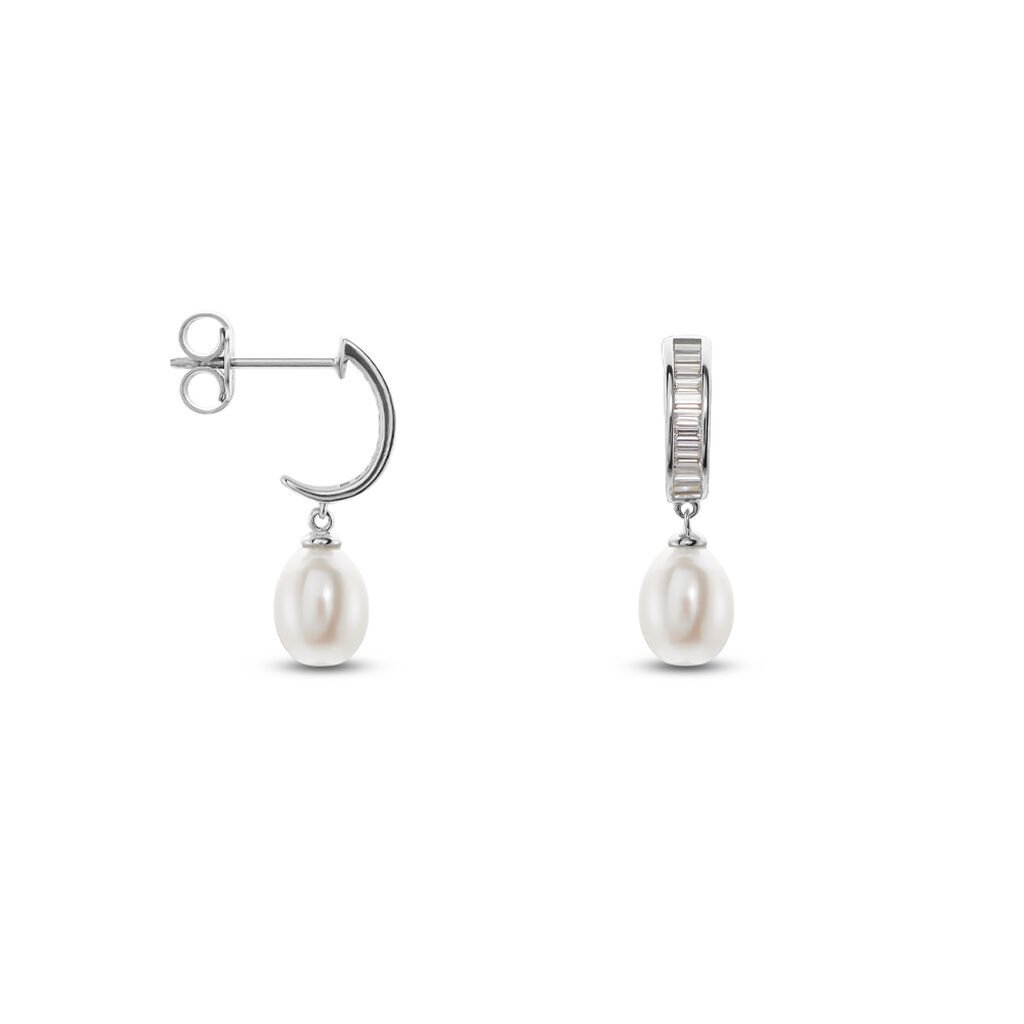 🦚 CAROLINA Damen Ohrringe Lang Silber 925 Zuchtperle Weiß 4,72 ct, Ohrringe Lang mit Stein