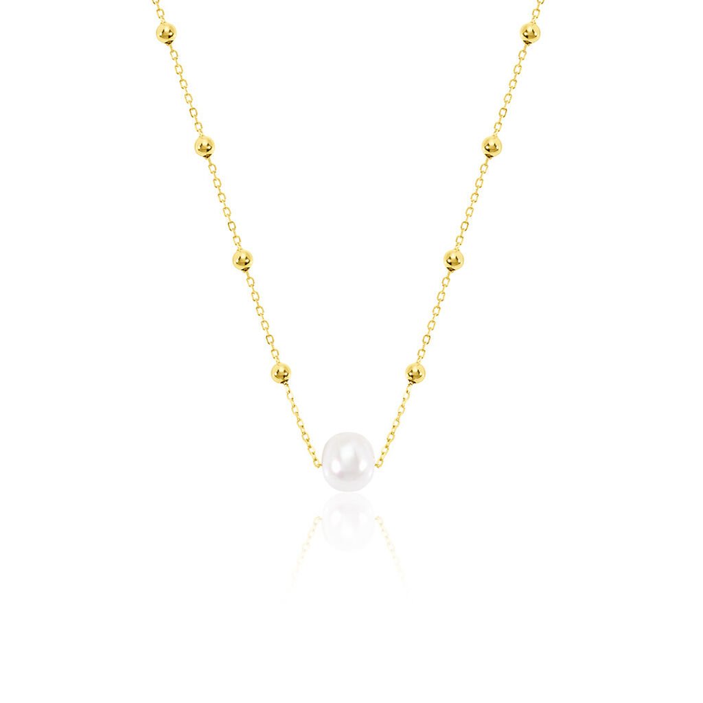 🦚 Lorde Damen Collier Silber vergoldet 925 Zuchtperle Weiß, Collier mit Stein