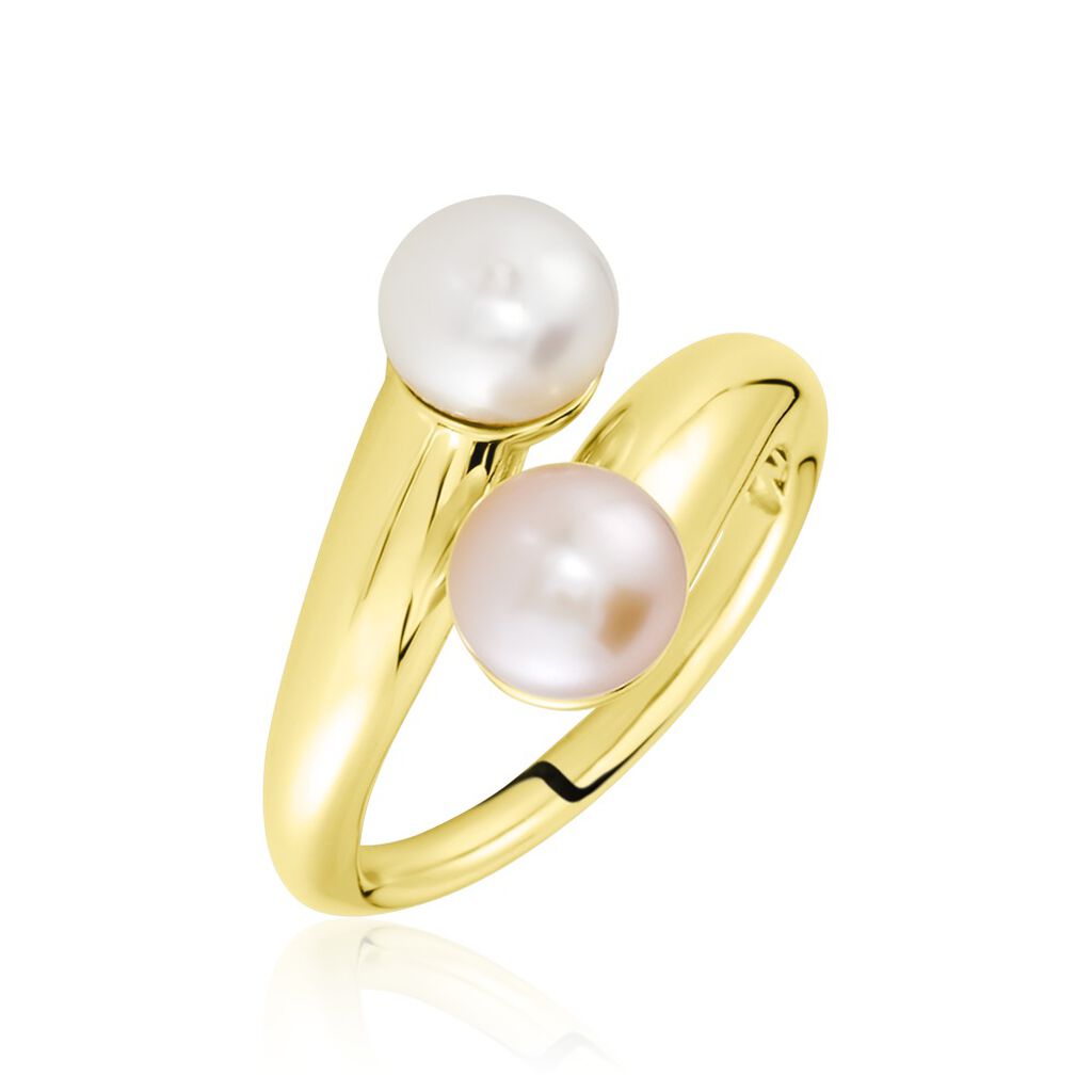 🦚 PERLA Damen Ring Silber vergoldet 925 Zuchtperle Weiß 0,42 ct, Ring mit Stein