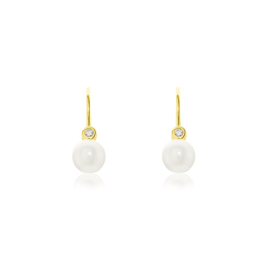 🦚 WILLOW Damen Ohrringe Lang Gold 375 (9 Karat) Zuchtperle Weiß, Ohrringe Lang mit Stein