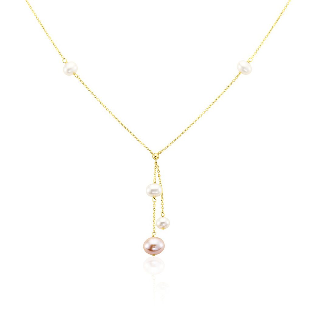 🦚 PERLA Damen Collier Silber vergoldet 925 Zuchtperle Weiß 0,25 ct, Collier mit Stein