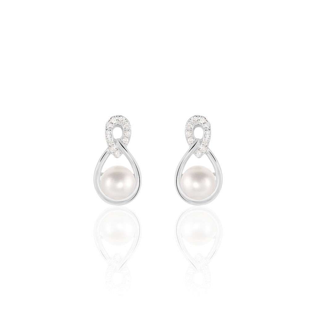 🦚 LISY Damen Ohrstecker Weißgold 375 (9 Karat) Zuchtperle Perlmutt Tropfen, Ohrstecker mit Stein