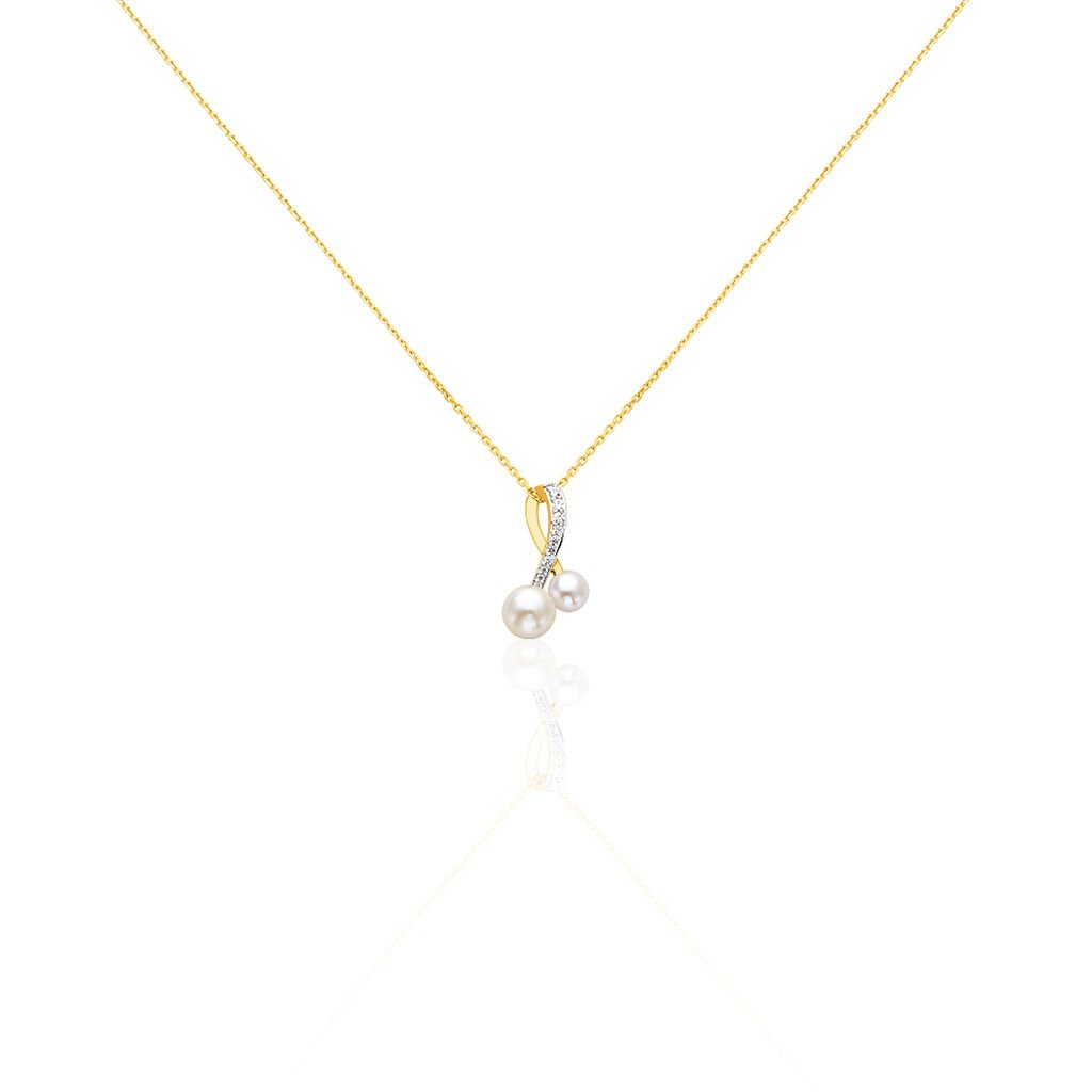 🦚 CORI Damen Collier Gold 375 (9 Karat) Zuchtperle Perlmutt Welle, Collier mit Stein