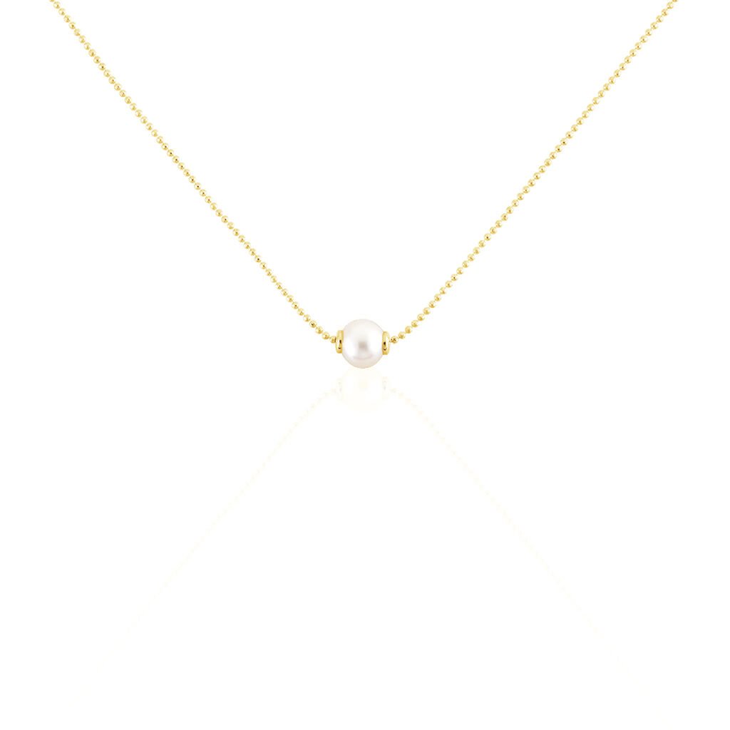 🦚 RYN Damen Collier Silber vergoldet 925 Zuchtperle Perlmutt Ball, Collier mit Stein