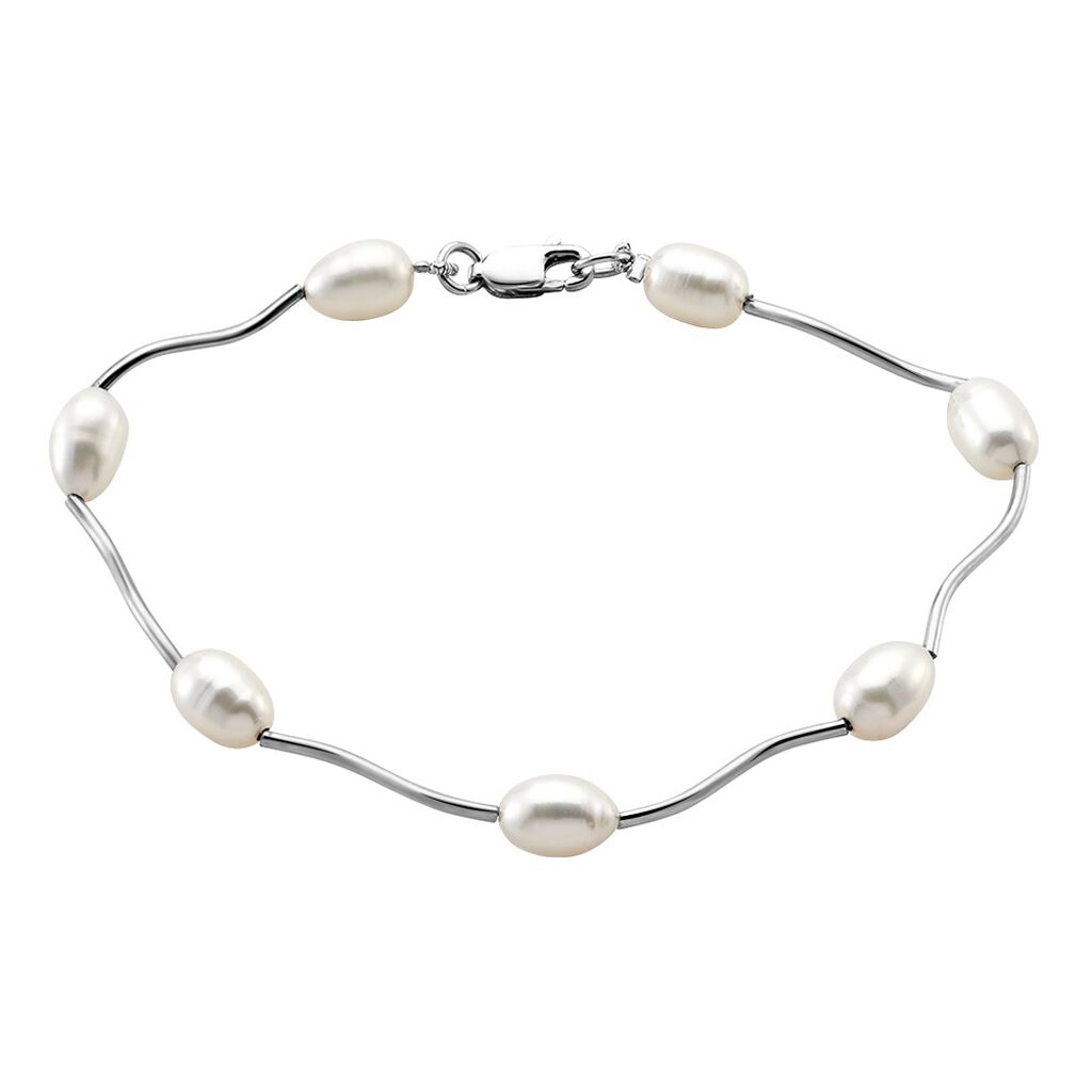 🦚 INESSA Damen Armband Silber 925 Zuchtperle Weiß, Armband mit Stein