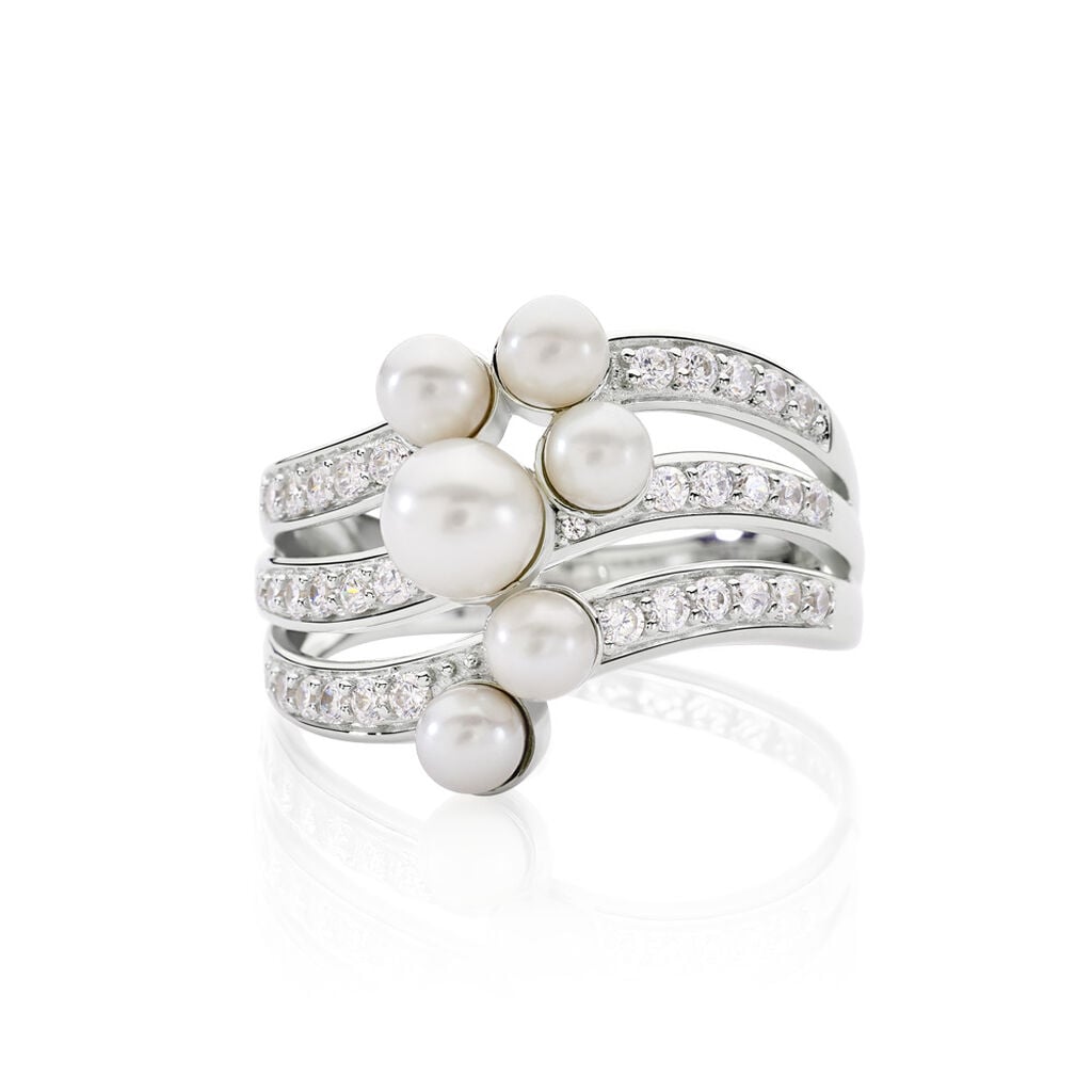 🦚 Meraviglioso Damen Ring Silber 925 Zuchtperle Weiß 0,95 ct Kreis, Ring mit Stein