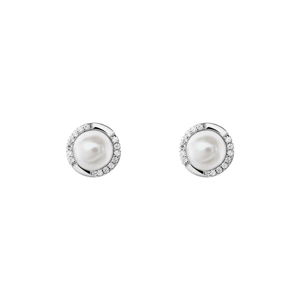 🦚 XENIA Damen Ohrstecker Silber 925 Zuchtperle Weiß 2,26 ct, Ohrstecker mit Stein