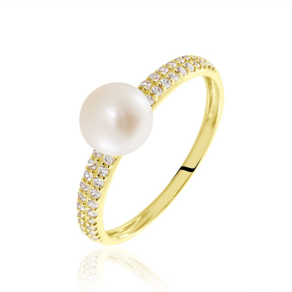 🦚 MADELEINE Damen Ring Gold 375 (9 Karat) Zuchtperle Weiß 1,85 ct, Ring mit Stein