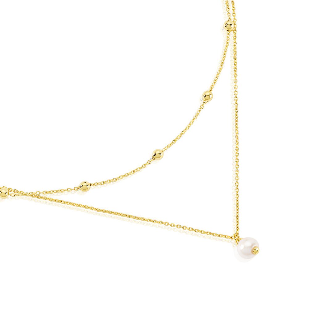 🦚 Deanna Damen Collier Silber vergoldet 925 Zuchtperle Weiß B 1,3 mm, Collier mit Stein