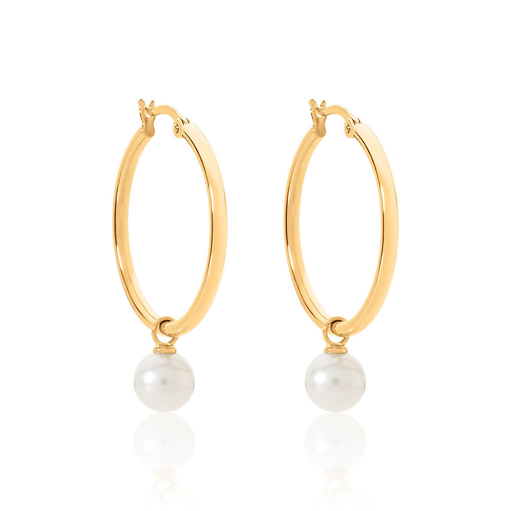 🦚 MANDY Damen Creolen Gold 375 (9 Karat) Zuchtperle Weiß, Creolen mit Stein