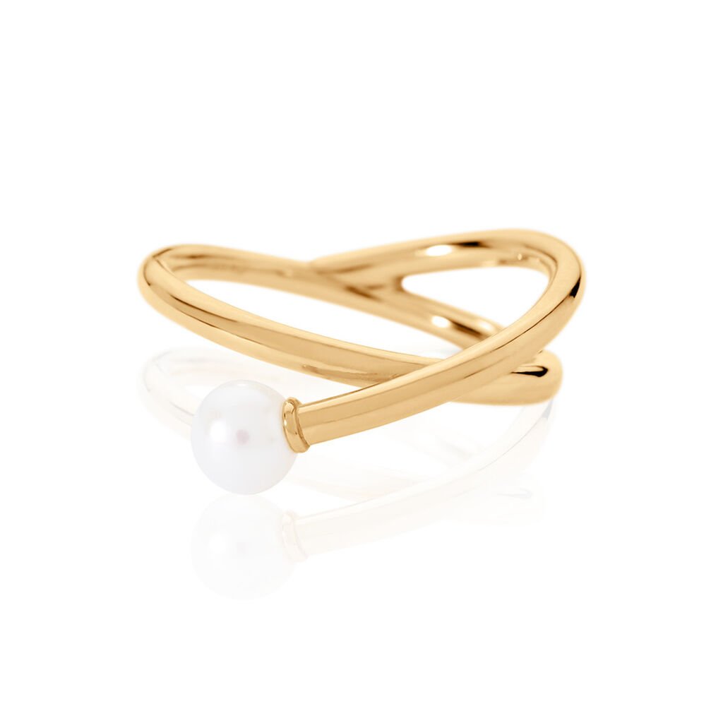 🦚 RI Damen Ring Gold 375 (9 Karat) Zuchtperle Weiß 0,23 ct, Ring mit Stein