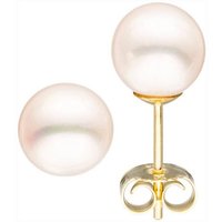 JOBO Paar Ohrstecker, 585 Gold mit Süßwasser-Zuchtperlen 7,5 mm gelb|goldfarben