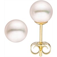 JOBO Paar Ohrstecker, 585 Gold mit Akoya-Zuchtperlen 6,5 mm gelb|goldfarben