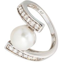 JOBO Perlenring Ring mit Perle und Zirkonia, 925 Silber rhodiniert silberfarben