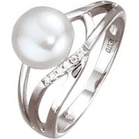 JOBO Diamantring, 585 Weißgold mit Perle und 6 Diamanten silberfarben|weiß