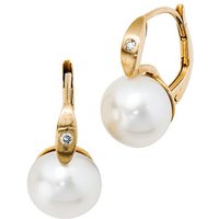 JOBO Perlenohrringe, 585 Gold mit 2 Diamanten und Süßwasser-Zuchtperlen gelb|goldfarben
