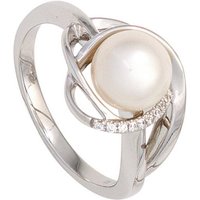 JOBO Diamantring, 585 Weißgold mit Perle und 9 Diamanten silberfarben|weiß