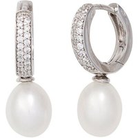 JOBO Perlenohrringe, 925 Silber mit Süßwasser-Zuchtperlen und Zirkonia silberfarben