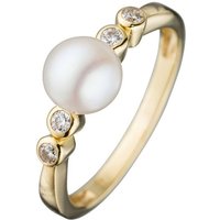 JOBO Perlenring, 333 Gold mit Süßwasser-Zuchtperle und Zirkonia gelb|goldfarben