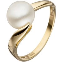 JOBO Perlenring, 585 Gold mit einer Süßwasser-Zuchtperle gelb|goldfarben