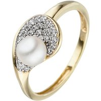 JOBO Perlenring, 375 Gold mit Perle und Zirkonia gelb|goldfarben