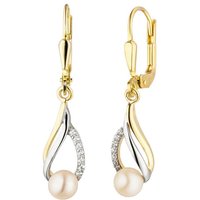 JOBO Perlenohrringe, 333 Gold bicolor mit Perlen und Zirkonia gelb|goldfarben