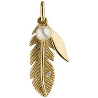 JOBO Perlenanhänger Anhänger mit Perle, 585 Gold mit Diamant und Süßwasser-Zuchtperle gelb|goldfarben