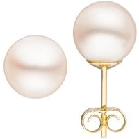 JOBO Paar Ohrstecker, 585 Gold mit Süßwasser-Zuchtperlen 8 mm gelb|goldfarben