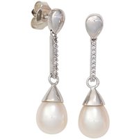 JOBO Perlenohrringe Ohrringe mit Perlen und 18 Diamanten, 585 Weißgold silberfarben|weiß
