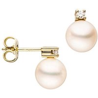 JOBO Perlenohrringe Ohrringe mit Perlen und Diamanten, 585 Gold gelb|goldfarben