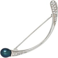 JOBO Brosche, 925 Silber mit synthetischer Perle und Zirkonia silberfarben